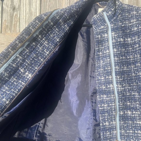 J. Crew Navy Blue and Cream Tweed City Coat Sz 0 Excellent Condition - Picture 8 of 16